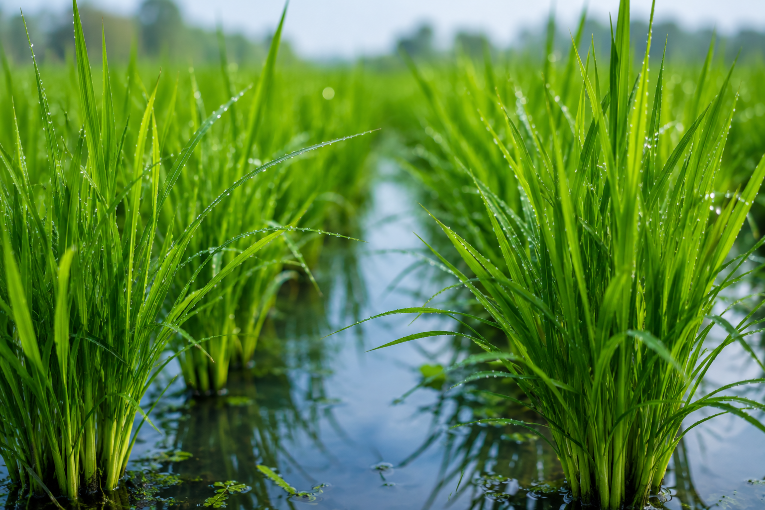 Close-up of premium Basmati rice paddy growing in fertile fields